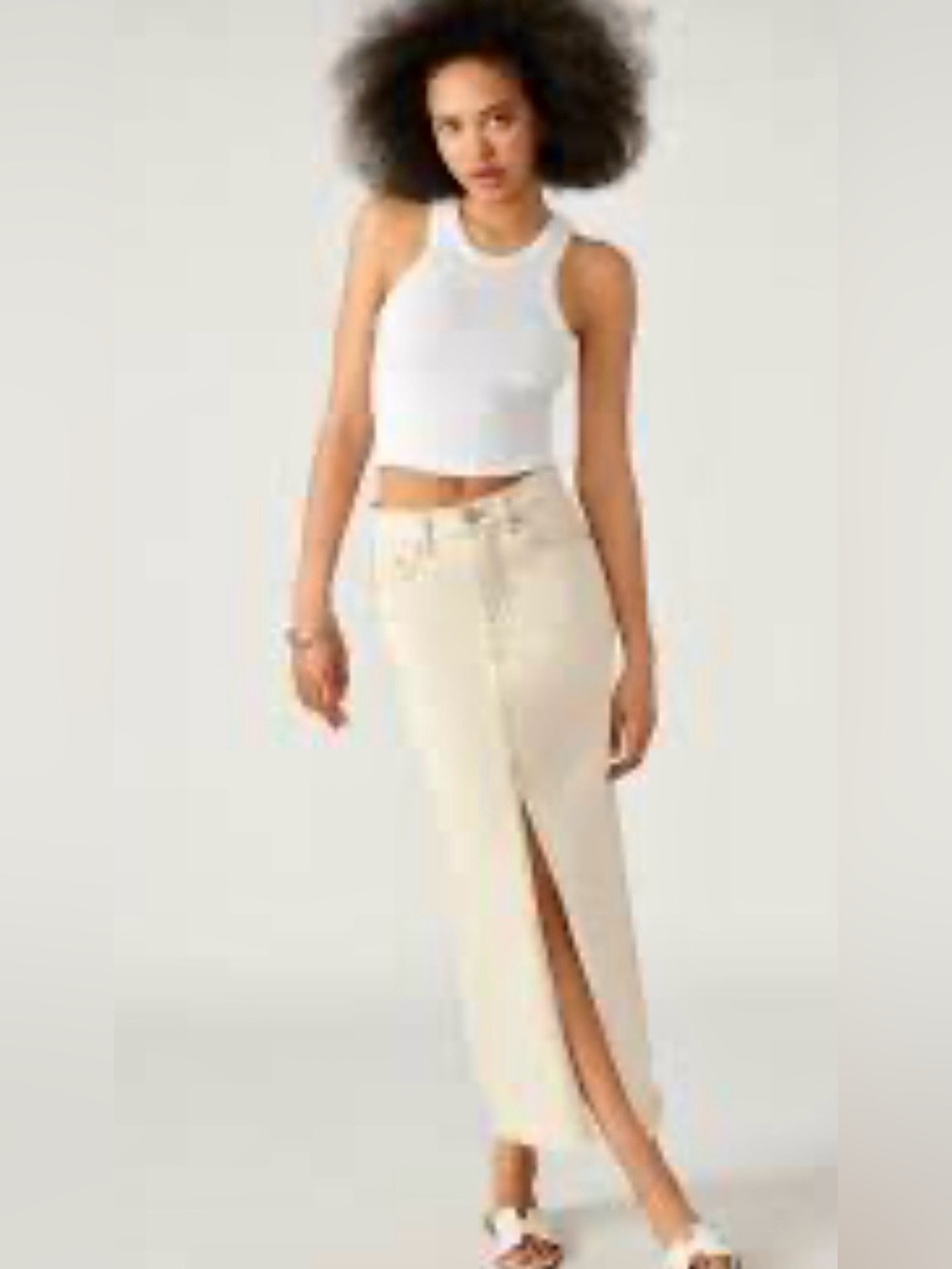 Steve Madden Avani Denim Ivory Midi Skirt sz 10 - Picture 1 of 9